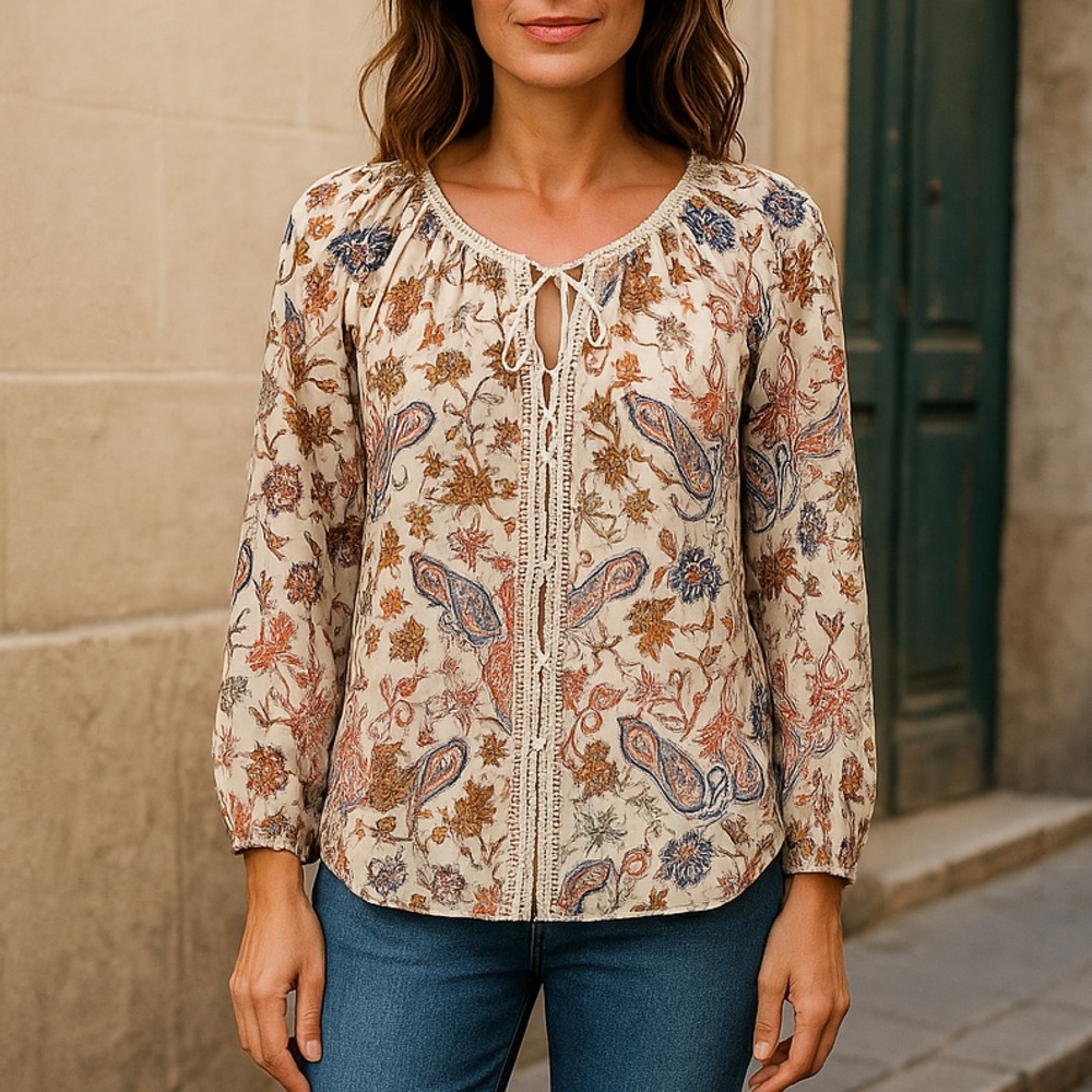 Preswick & Moore Paisley Print Blouse - Cream and Blue